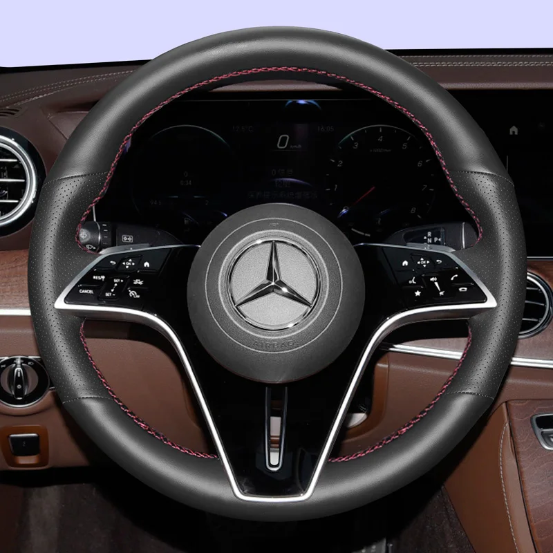 

Genuine Leather for Mercedes Benz E C Class E300 C260 S350 GLB GLC GLE Hand Sewing Car Steering Wheel Cover Car Accessories