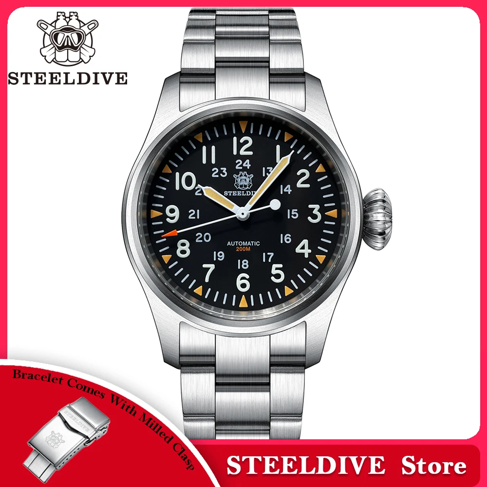 STEELDIVE SD1928H 39mm BGW9 Blue Luminous Black Dial AR Coating Sapphire Glass 200M Waterproof NH35 Automatic Dive Watches