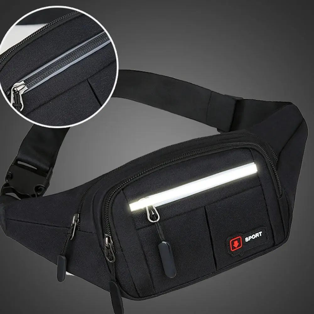 Heuptas voor heren met grote capaciteit en reflecterende strip Verstelbare schouderriem Sport Crossbodytassen Nylon lichtgewicht borsttas