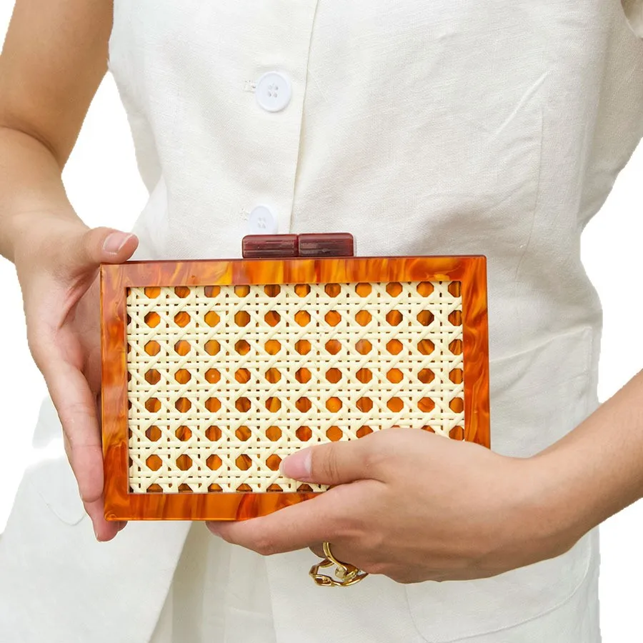 

square box clutch hollow woven marble texture fresh vacation style chain box bag