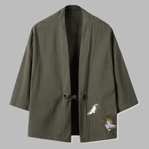 Crane Embroidery Haori Kimono Harajuku Japanese Style Plus Size Men Samurai Costume Yukata Asian Clothes Cardigan Women Jacket