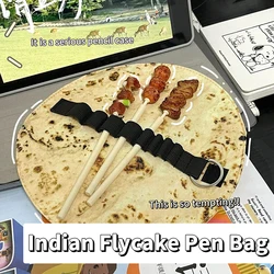 Bolsa de almacenamiento multifuncional con forma de panqueque divertida y creativa, bolígrafo de comida de imitación, bolsas de almacenamiento de papelería, suministros escolares