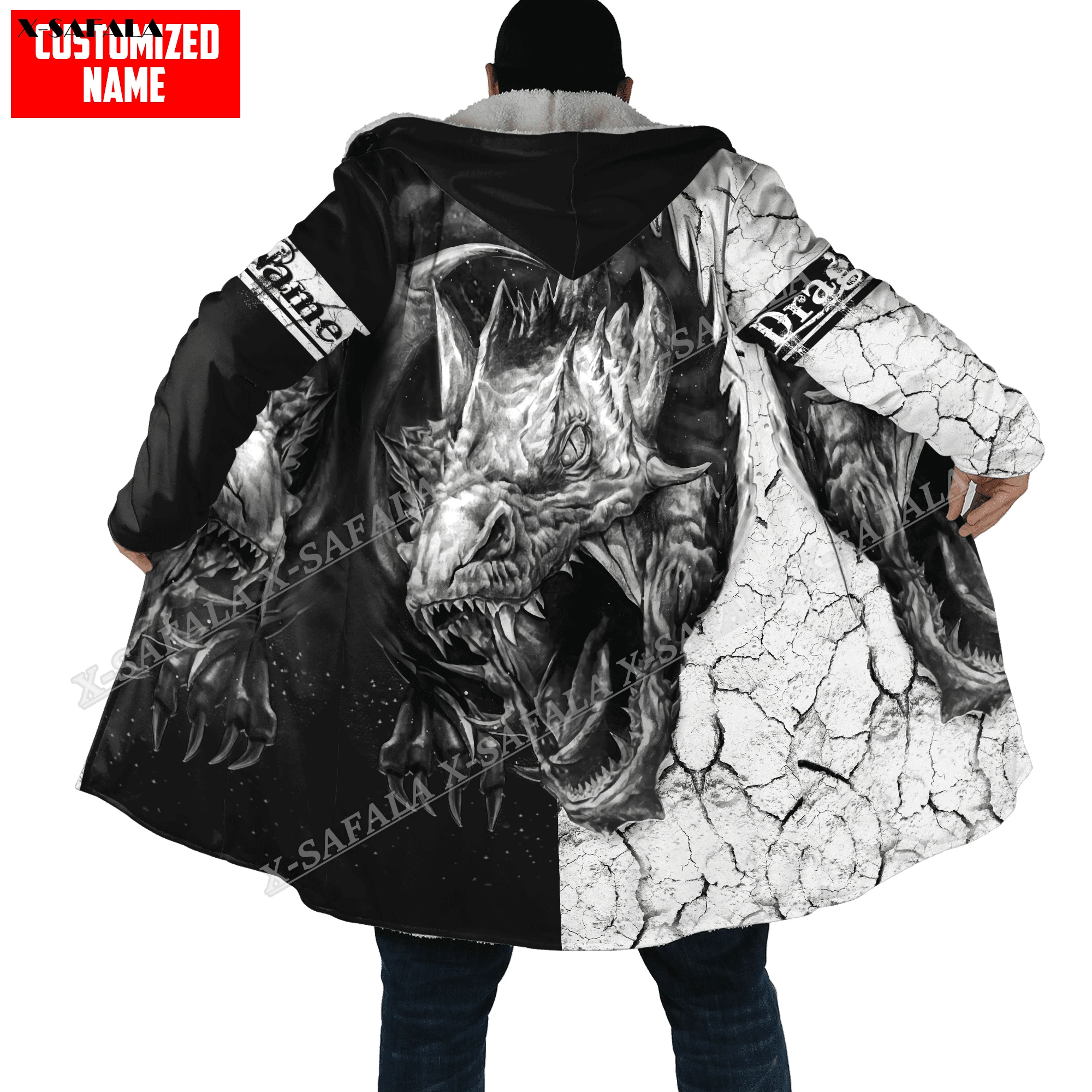 Dragon King Skull  3D Printed Hoodie Long Coat Hooded Cloak Thick Down Jacket Parkas Outerwear Cotton Pullovers Dunnes