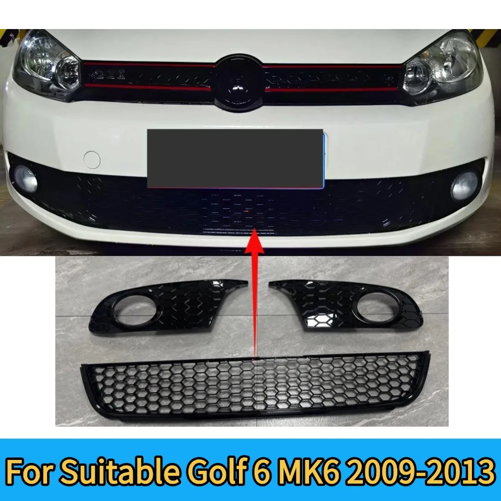 Front radiator lower grille honeycomb mesh fog light vent grille cover suitable for Volkswagen Golf 6 MK6 2009-2013 bright black
