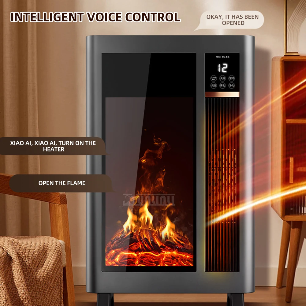 Electric Fireplace Heater with AI Voice Control, Remote, Flame Effect and Humidifier