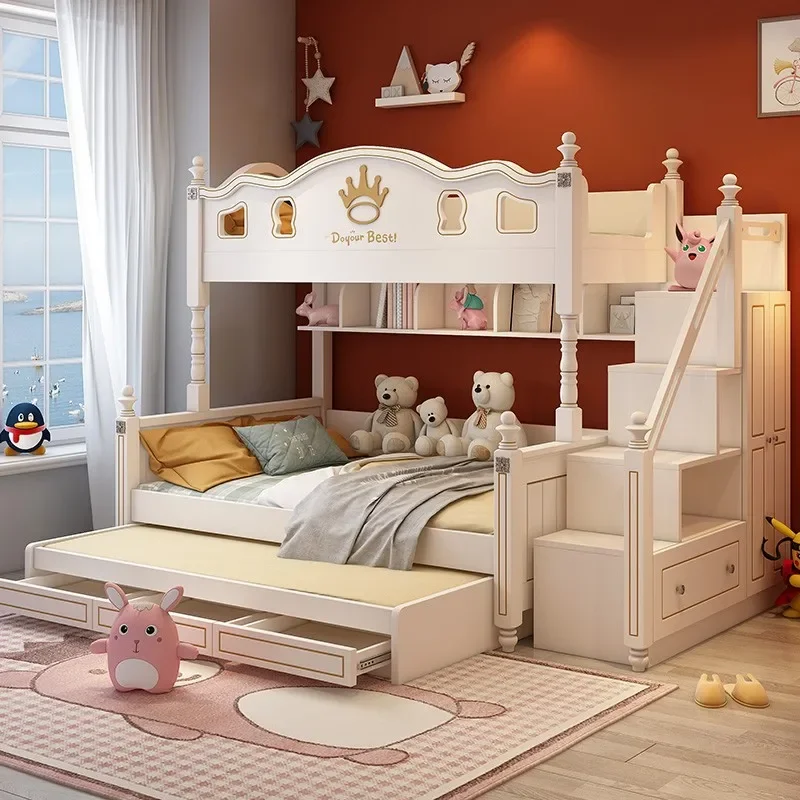 Children's bed, bunk bed, two-story small apartment combination , solid wood high and low, mother and child