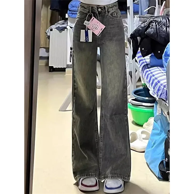 

Spring Summer Ladies Fashion Straight Cowboy Pantalons Retro Women Wide Leg Jeans Trousers 2025 Female High Waist Denim Pants