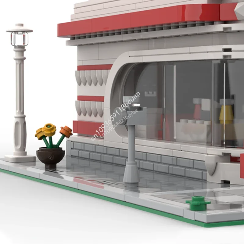 1345pcs Franks Corner Diner Modular MOC Creative Street View ชุด Building Block สถาปัตยกรรม DIY ประกอบของเล่นของขวัญ