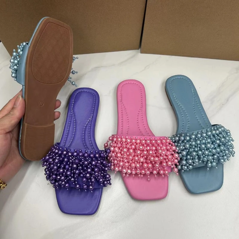 Zapatos elegantes de tacón plano para mujer, zapatillas de calle para exteriores, diseño retorcido, Chanclas de playa para verano, 2024