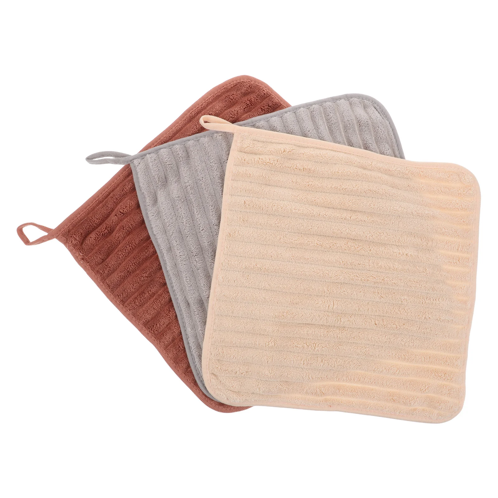 

3Pcs Hanging Hand Towels Soft Thick Coral Fleece Absorbent Quick Dry Bathroom Towels Large Stripe Design for Kids Adults