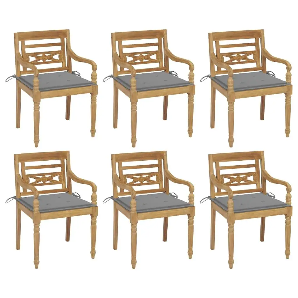 

6 Piece Solid Teak Wood Dining Chairs with Cushions Indoor Outdoor