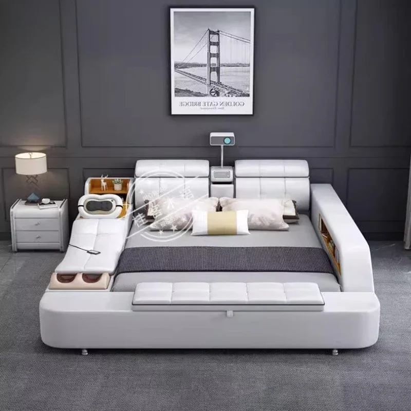 Luxury Smart Bed Multifonction Wood Girls Modern Double Bed Nightstands Lounge Cama De Lujo Para Dormitorio Home Furniture