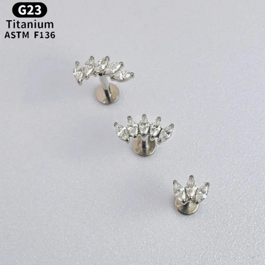 ASTM F136 Titanium 5A CZ Crown Cartilage Earring 16G 18G Cluster CZ Flat Back Helix Stud G23 Nose Piercing Jewelry