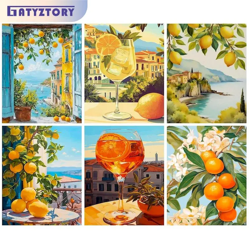 Image of GATYZTORY Malen nach Zahlen, Zitronenbaum-Landschaft für Erwachsene, DIY-Rahmen, Bild nach Zahlen, Acrylfarbe auf Leinwand, Heimdekoration