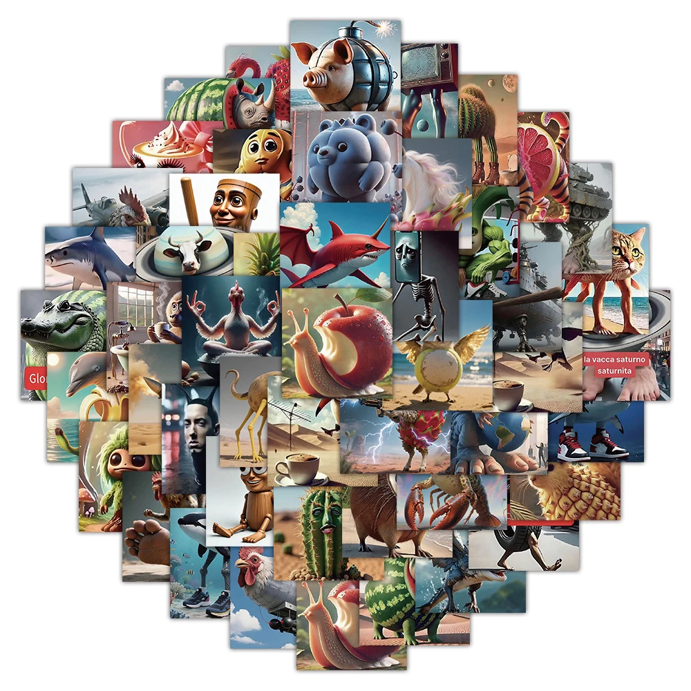 

10/30/60/120pcs Italian Brainrot Tung Tung Tung Sahur Stickers Funny Abstract Animal Cartoon Decals Phone Luggage Laptop Sticker