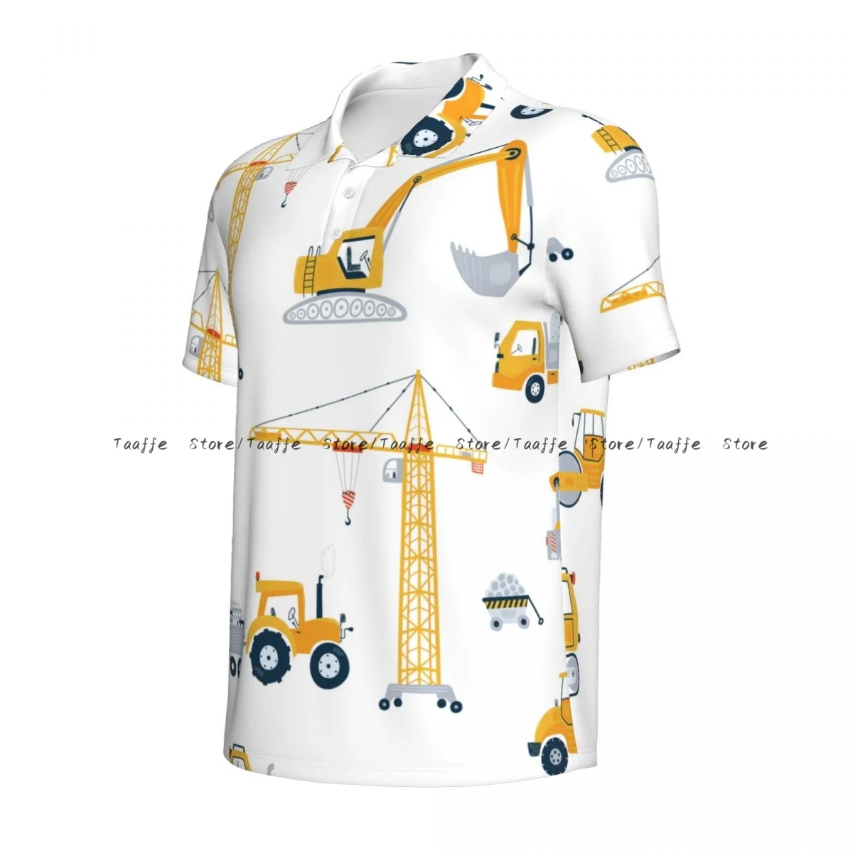 Men's Polo Shirt Yellow Car Dump Truck Crane Male Clothing Summer Casual Short Sleeve Shirt Sweatshirt