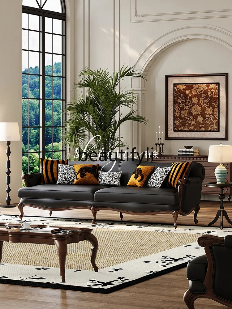 

ZXQДиван из натуральной кожи, масляный воск, кожаный светильник, американский стиль, большая квартира, прямой ряд, комбинированный диван для виллы