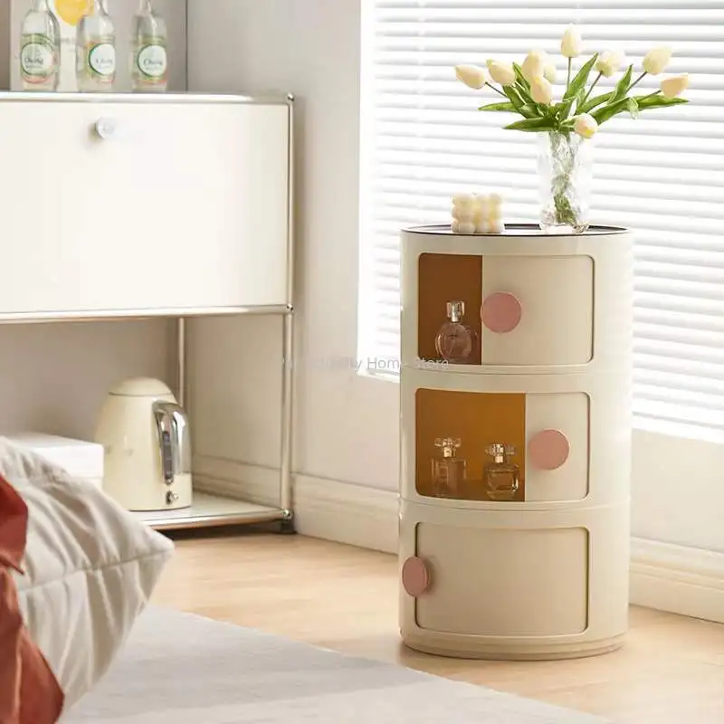 Warming Circular Multi-layer Storage Cabinet With Handle For Home Use Simple And Creative Bedroom Ins Style Bedside Table New