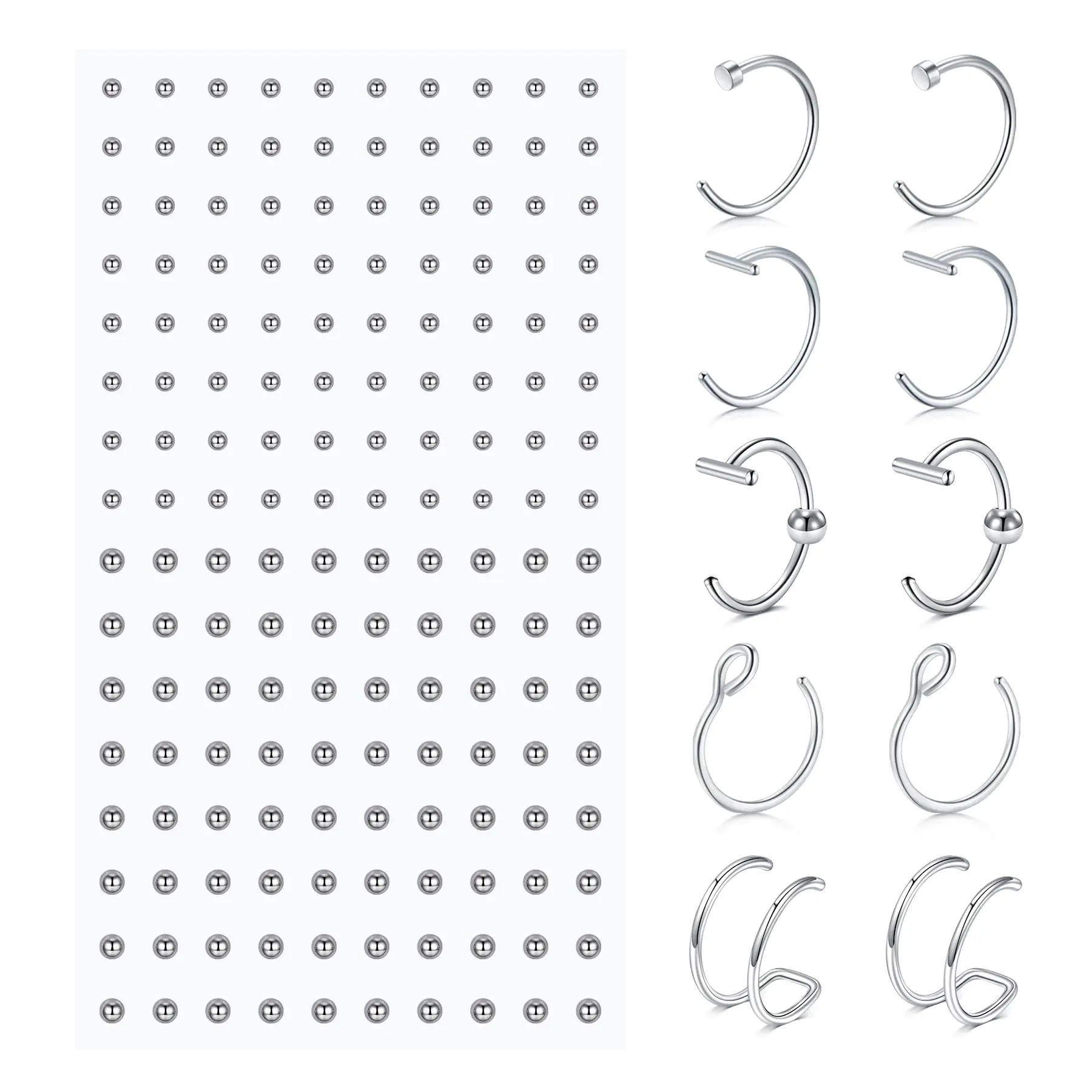 Non‑Pierced Fake Nose Rings Set Self‑Adhesive Nose Stud Stickers Clip‑on Nose Hoop with Tweezers for Party Daily Decoration