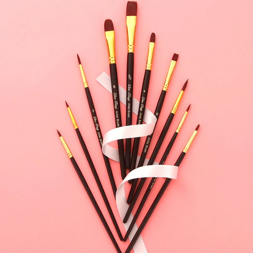 

10Pcs Practical Paintbrushes Nylon Hair Artist Drawing Brushes Watercolor Acrylic Oil Set Oil Painting Brush Nylon Paintbrush