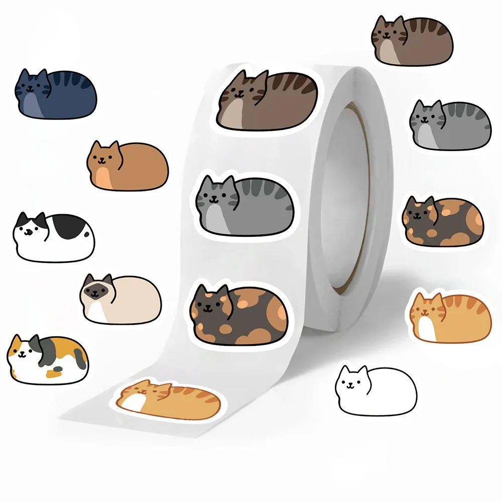 

500pcs Cute Pile Up Cats Kids Stickers Roll Strong Adhesive Labels for Journal Scrapbooking Envelope Seal Kids Gift