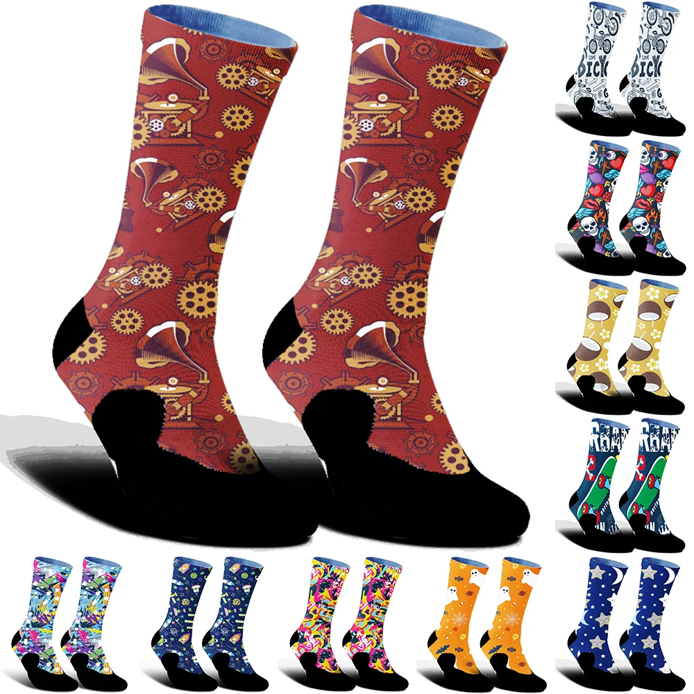 

Шоссейные велосипедные носки, удобные противоскользящие спортивные велосипедные носки, новые велосипедные носки для скейтборда, фруктов, вина и принта