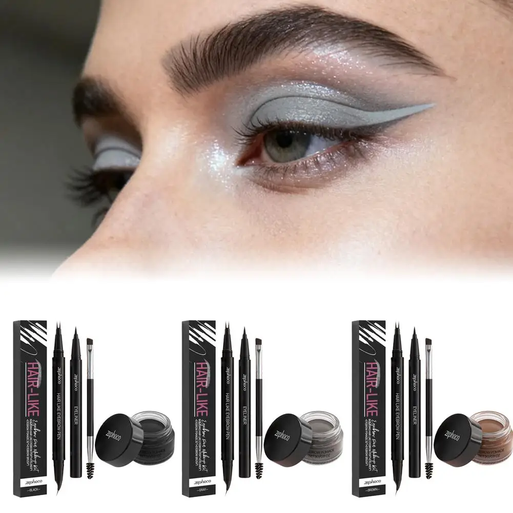 眉毛スタンプペンシルキット眉毛ペンシルアイライナー眉毛ジェル眉毛メイク用両端眉毛ブラシ防水ダークブラウン