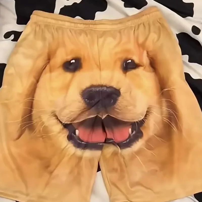 

Brand New 3D Printed Golden Retriever Find Dog Head Men's Casual Beach Pants and Women's Couple Shorts for Summer