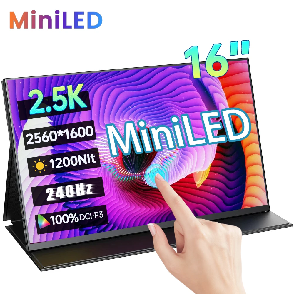REALZA MiniLED モバイルモニター 16インチ 240hz 16インチ 2.5K 240Hz MiniLED ポータブルモニター 2560x1600P 1200nit