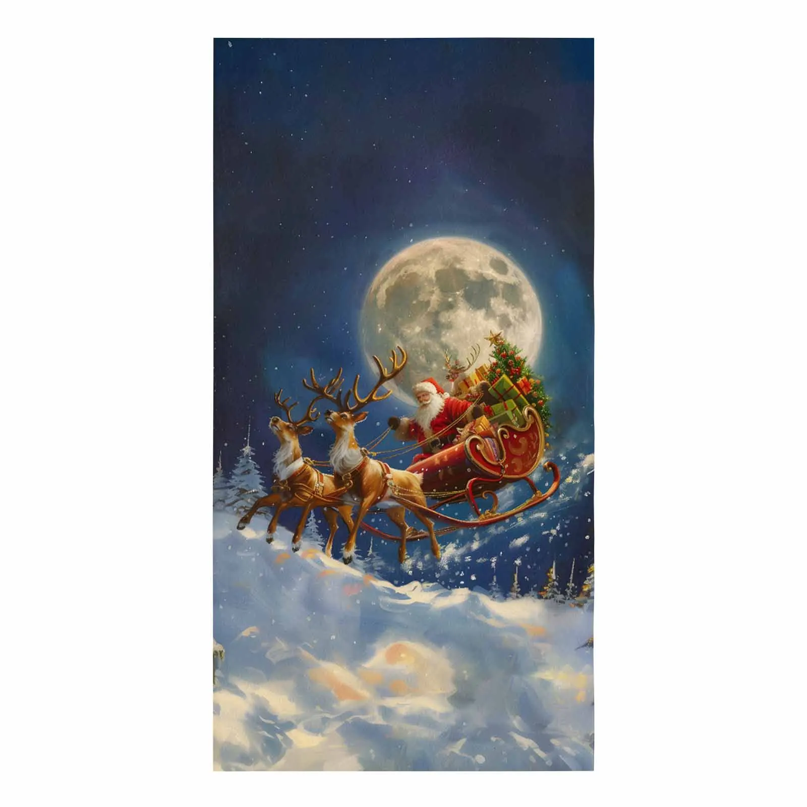 Christmas Santa Claus Elk Gift Moon Printed Tea Hand Towel Kitchen Dishcloth Water Absorption Household Cleaning Cloth