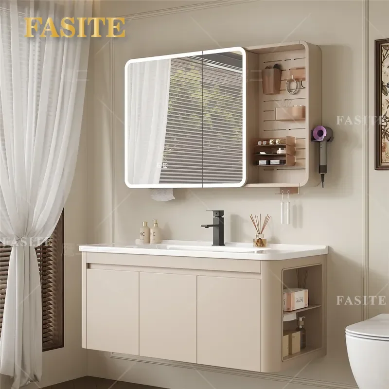 For Bathroom Aluminum Honeycomb Cabinet Ceramic Integrated Basin Washstand Thickened Storage Vanity Unit Modern Waterproof