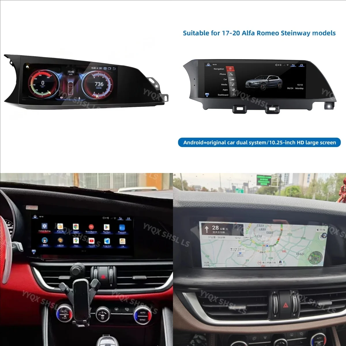 Multimédia de voiture Android pour Alfa Romeo Giulia Stelvio 2016 2017 2018-2021, écran Audio stéréo, Navigation GPS, Carplay automatique 10.25"