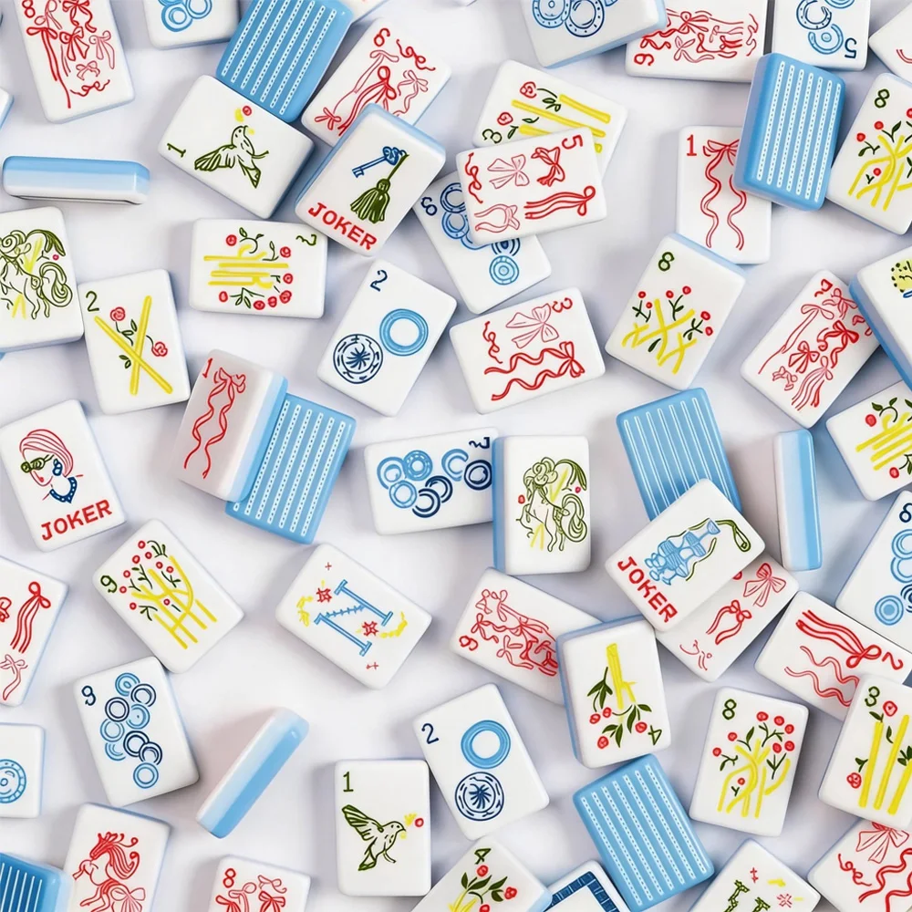 

Набор для американского маджонга из 4-слойного акрила, 160 фишек, синий, с тонкими полосками и узором «бабочка», портативная дорожная настольная игра для вечеринок и подарков