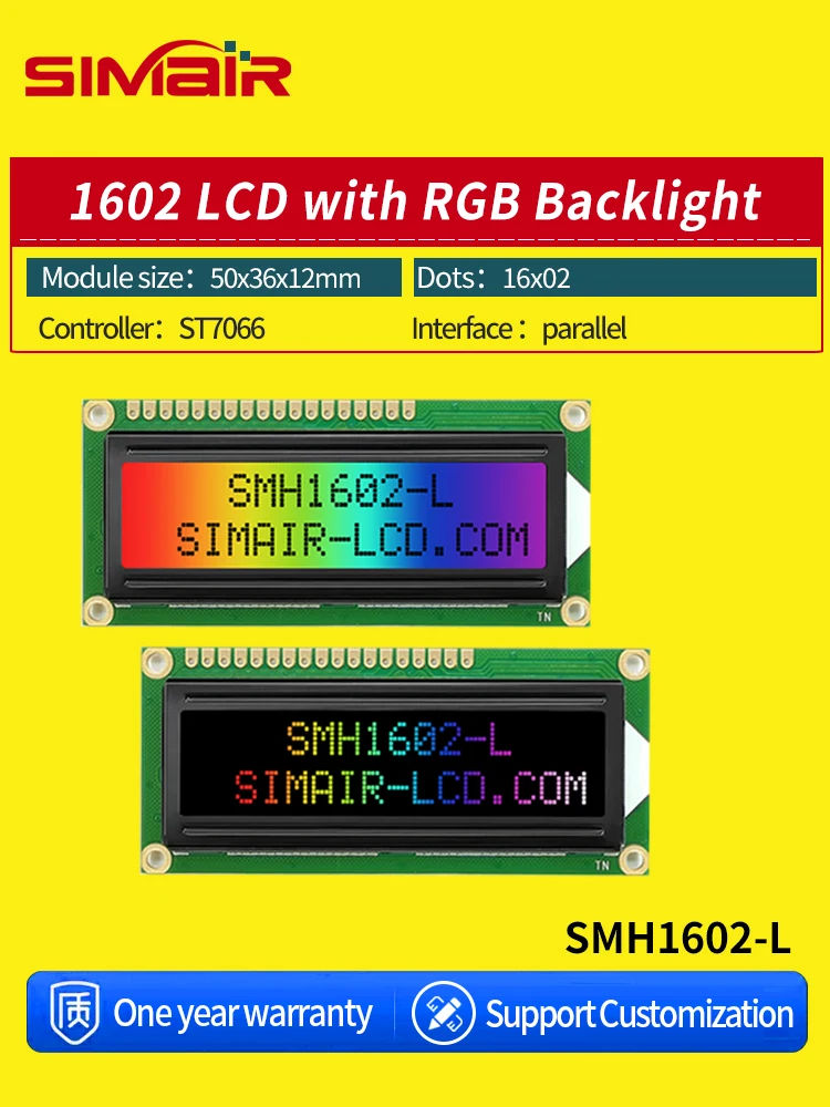 SMH1602-L 80*36mm 18PIN 1602 Dot Matrix 16x2 Character LCD Display Screen Module With RGB Color Backlight