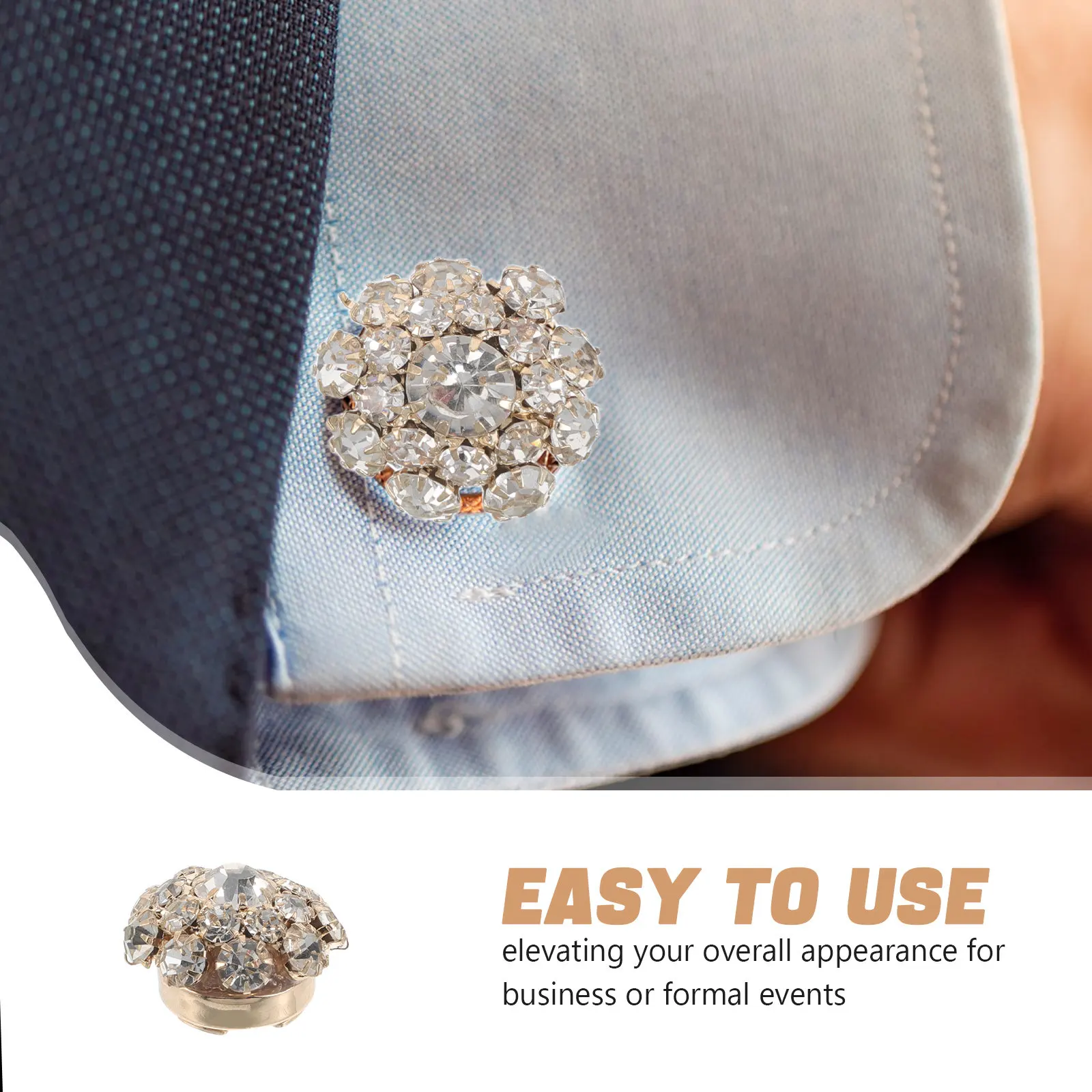 3Pairs Shirt Button Covers Rhinestone Alloy Clip-on Decorative Sleeve Accessories for Men Women Suit Shirts Tux Wedding Formal