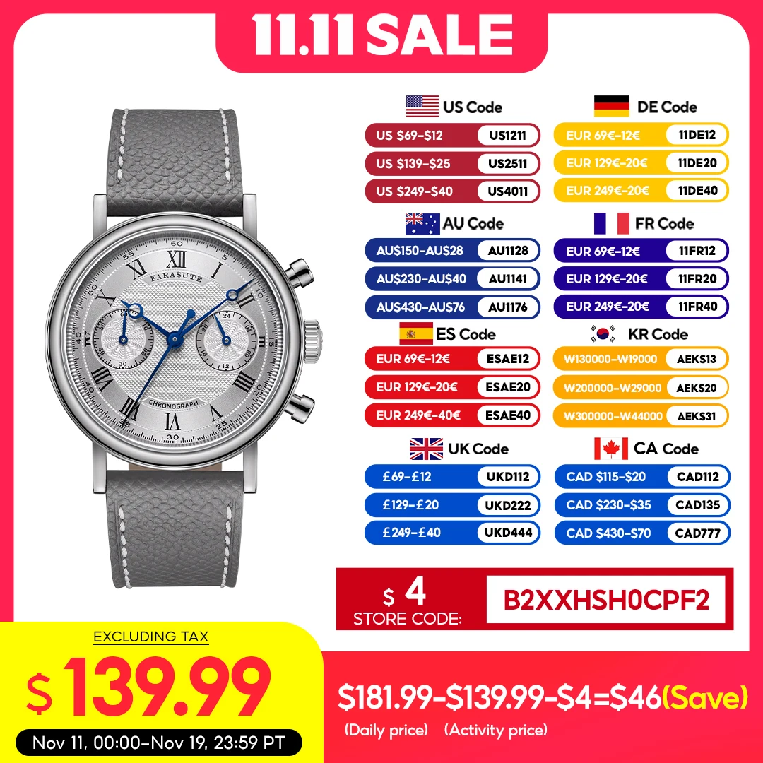 

FARASUTE 2025 новые мужские часы в стиле ретро, кварцевые часы для мужчин, скоростной спортивный хронограф, AR-покрытие, сапфировый VK64, часы Reloj Hombre