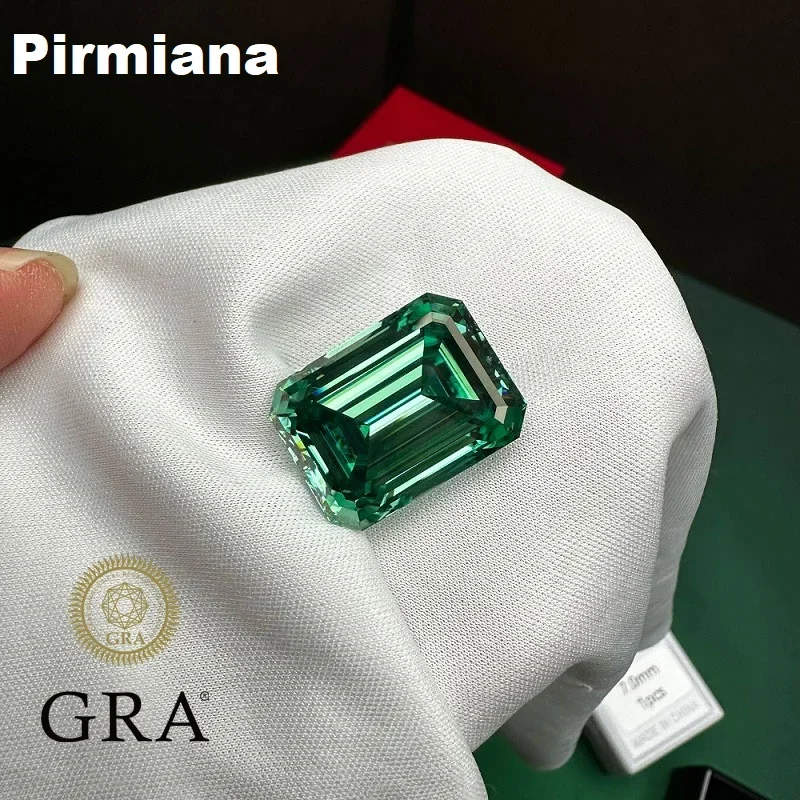 Pirmiana Custom Made Big Size Emerald Cut Natural Green Color Moissanite Loose Stone for Jewelry Making