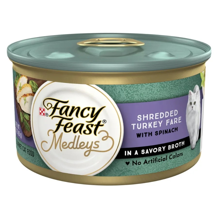 

Purina Medleys Cat Food, Wet Cat Food, Shredded Turkey and Spinach, 3 oz Can 24 Pack