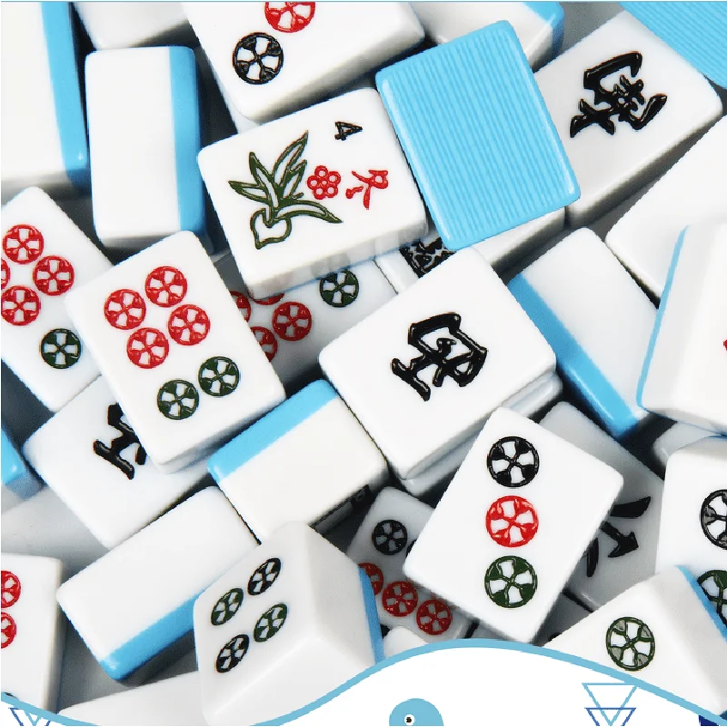 144pcs Taiwan Mahjong Table Board Game 34mm Household Guangdong Mahjong with Box Blue Green Durable Back Mahiong Game