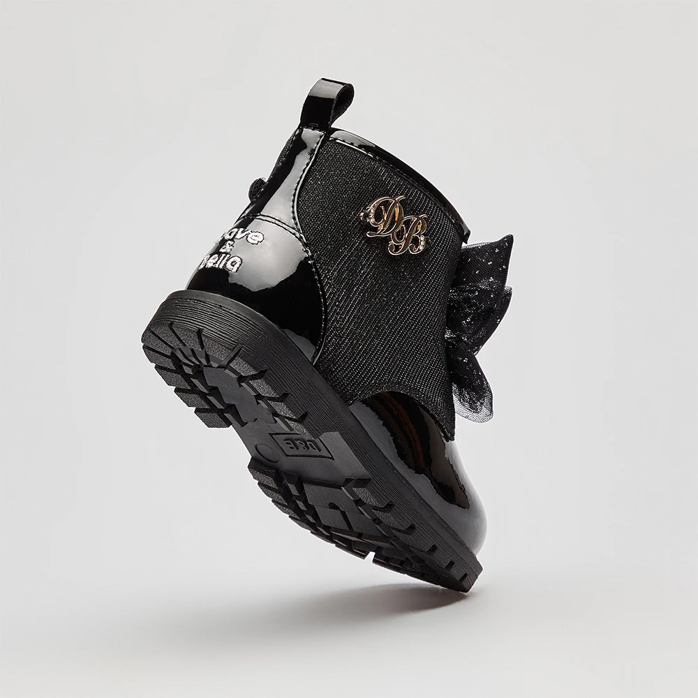 ديف بيلا الفتيات أحذية من الجلد أسود الشتاء الأطفال الأميرة أحذية أنيقة لينة وحيد المضادة للانزلاق المخملية الأحذية الدافئة DB4254362