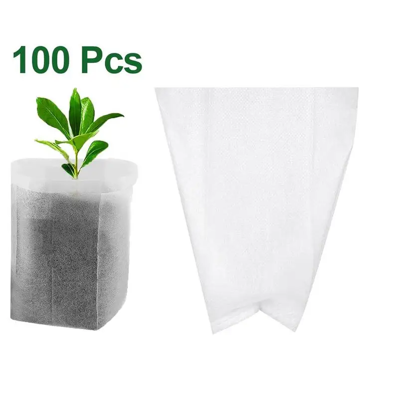 Planting Bags 100Pcs Nursery Plant Bags Plant Grow Bags Non-Woven Plant Degradable Root Pouch Grow Bags For Saplings Flowers