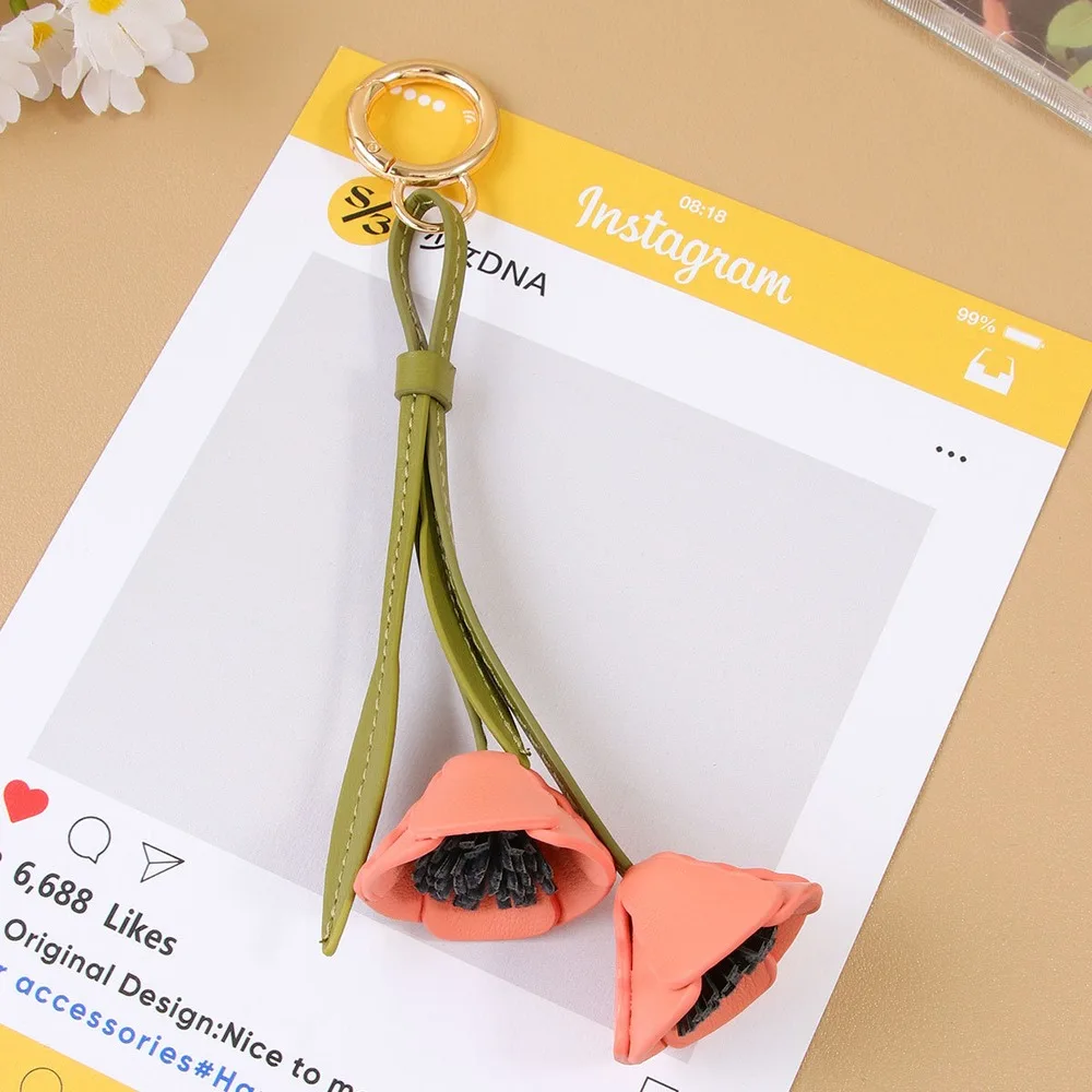 Flower Bag Charm Double Flower Dangling Design Keychain Accessory For Purse Handbag Tote Bag Daily Fashion Accessory For Women