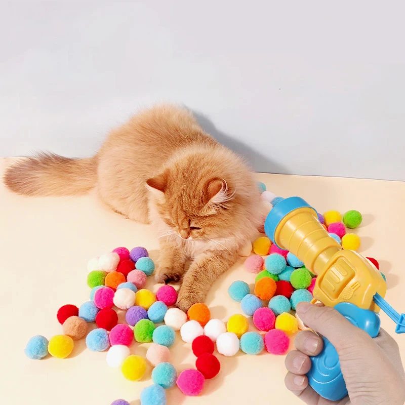 Plush Toy Gun Plush Launcher para Gato, Ferramenta interativa silenciosa, Mini Jogos de Tiro, Brinquedos Stretch Ball, Pet Shop, 1 Conjunto