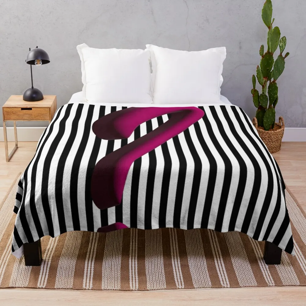 Pink Question Mark on Black and White Striped Background Throw Blanket for winter Bed linens Baby Blankets