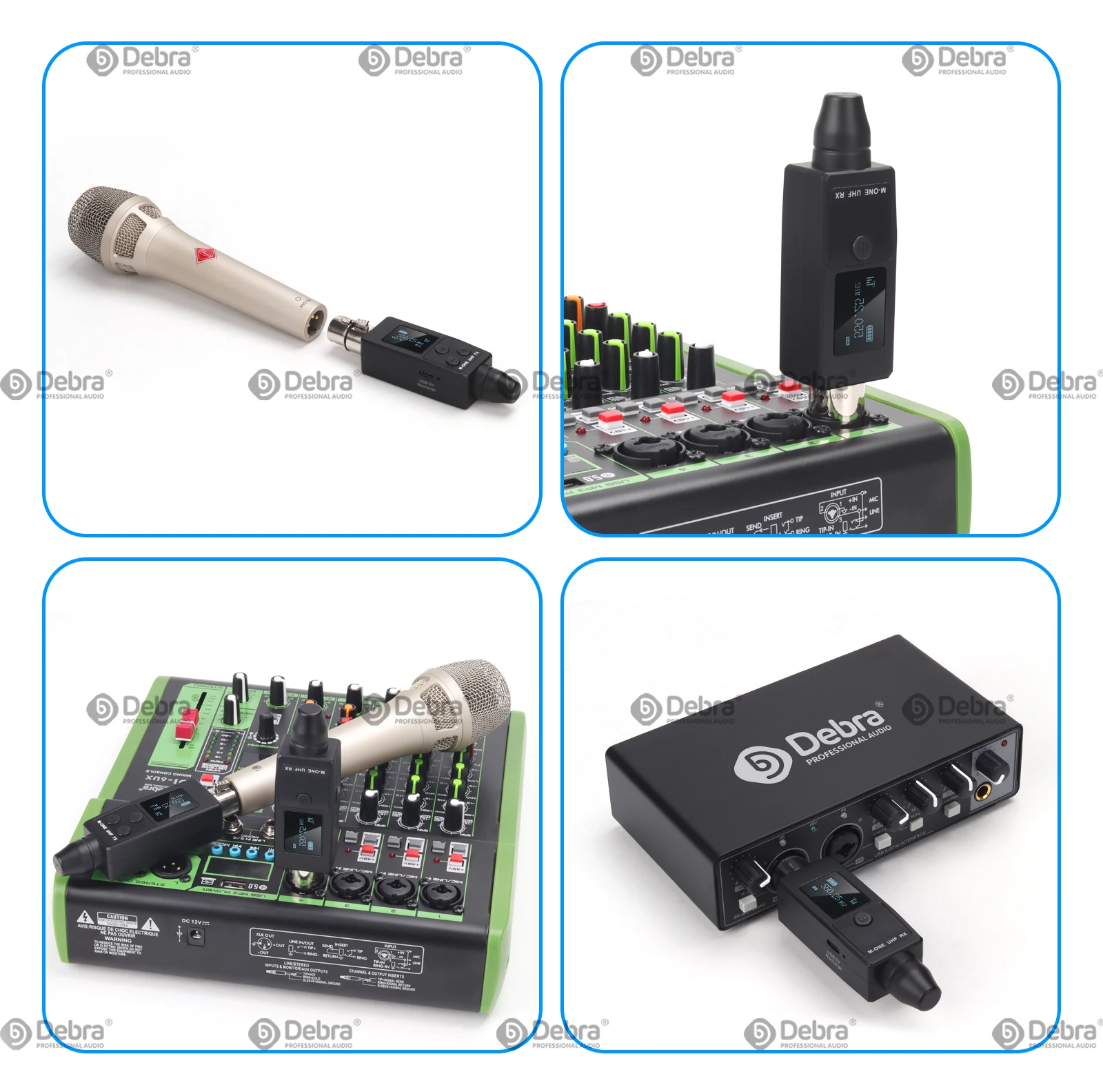 M-ONE Tragbares drahtloses UHF-Sender- und Empfängersystem, 20-Frequenz einstellbar, für tragbares Mikrofon, Gitarre, Audio – Detail 12