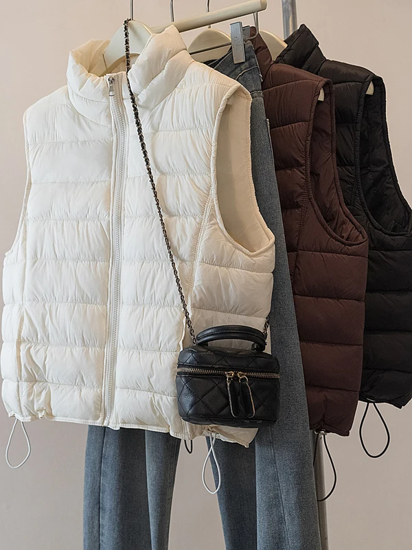 plus Size Casual Lightweight Cotton Vest Women's Autumn Winter Simple Leisure Match All Stand Collar Shoulder Pad Jacket