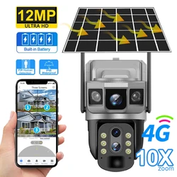 12MP 6K Solar 4G IP Camera CCTV Surveillance 10X Digital Zoom Outdoor Waterproof Monitor Pir Motion Detect Night Vision V380 Cam