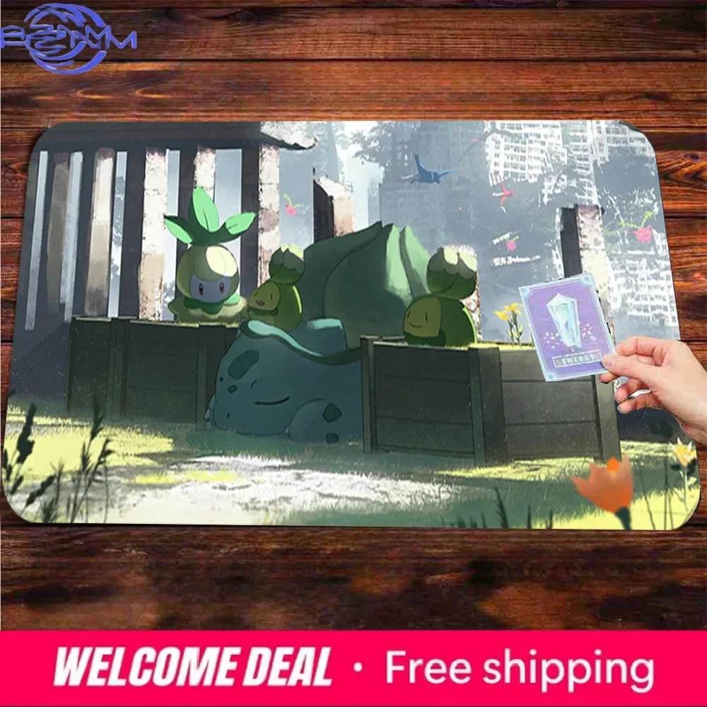 Bulbasaur & Petilil Gaming Desk Mat, Non-Slip Washable Rubber Lock Edge Mouse Pad, Keyboard Table Pad Ideal Gift for Gamers and