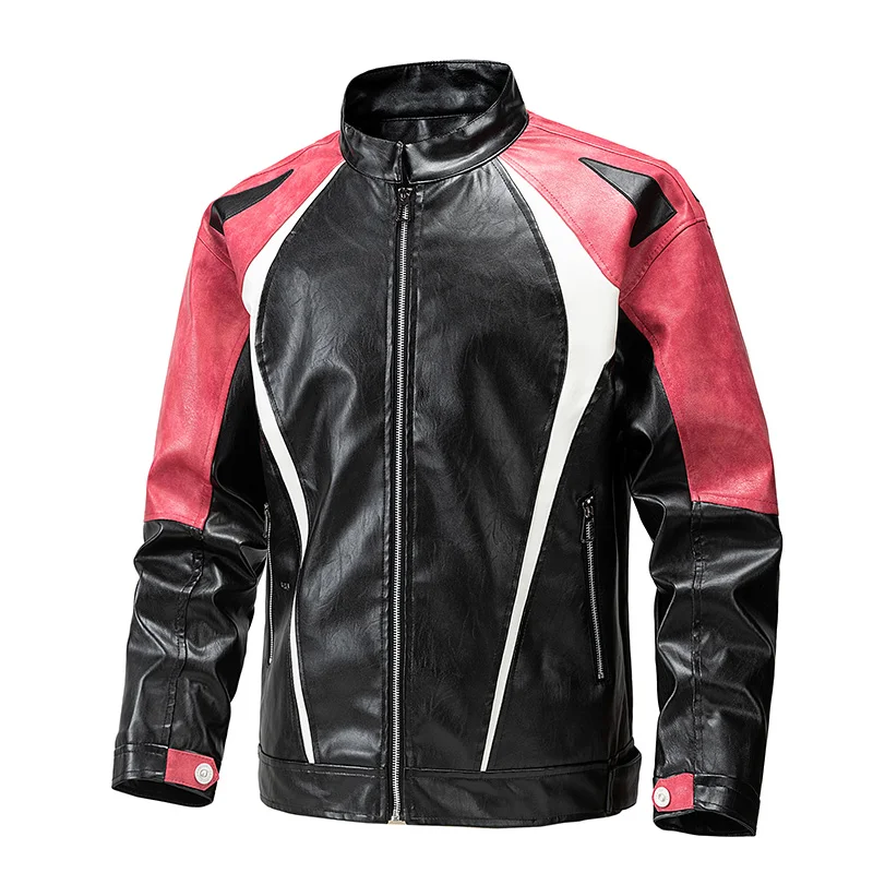 

Men's Stand Collar Leather Jacket Spring and Autumn Fashion Short American Motorcycle Suit Pu Leather Jacket