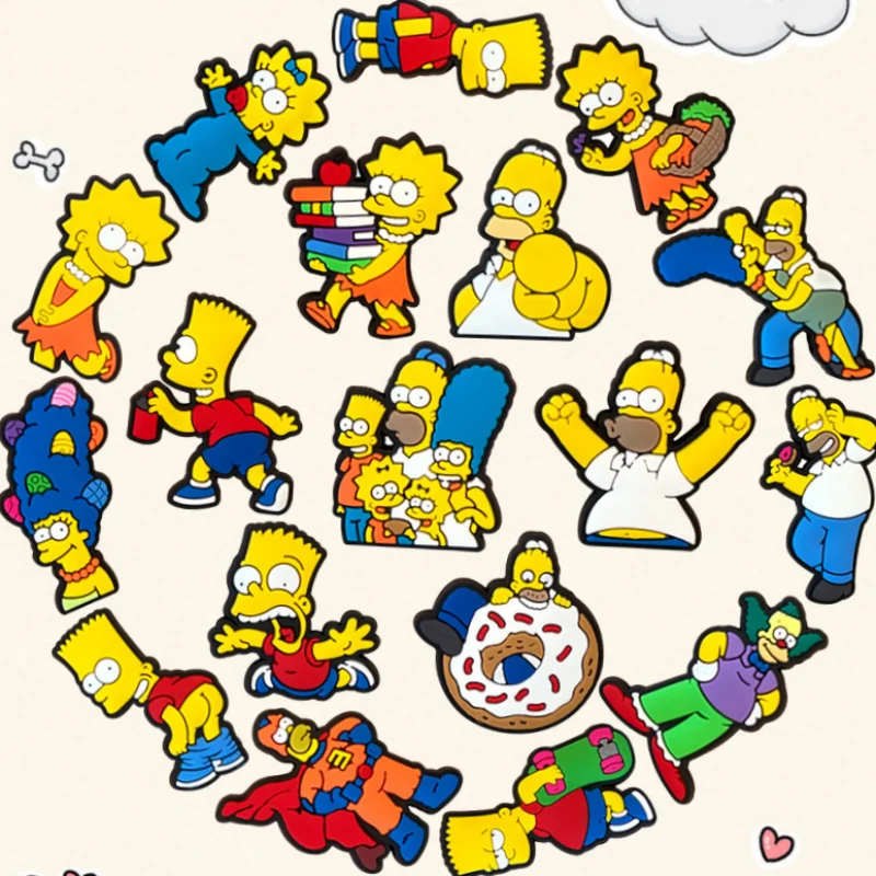 

18Pcs Kawaii PVC Simpson Anime Shoe Charms Cute Sandals Accessories for Kids Male Female Children's Shoe Badges